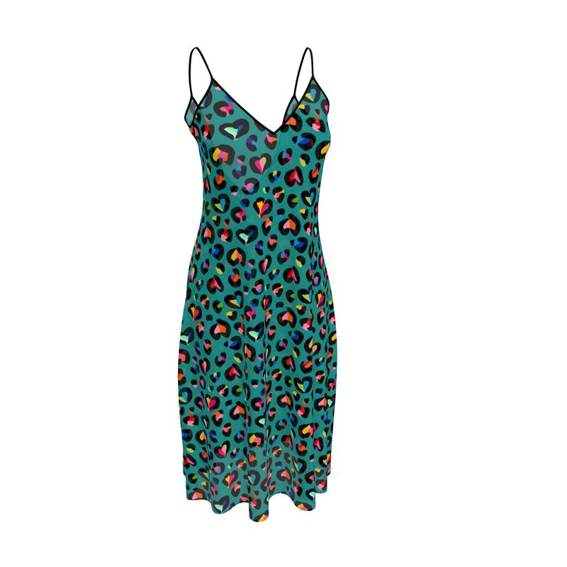 Strappy Midi Dress | Teal Leopard Print | UK Made