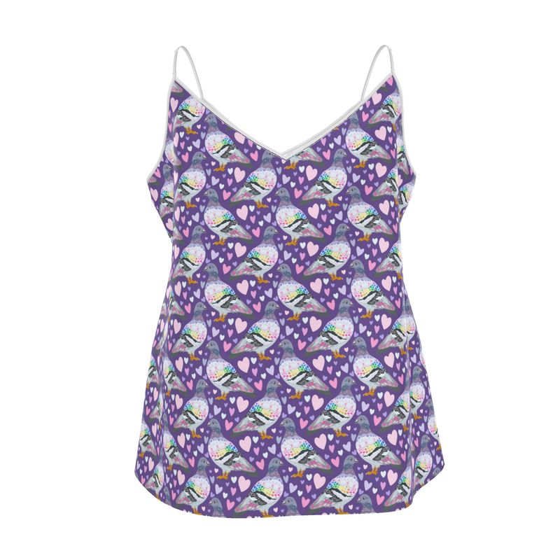 DBD Mini Satin Slip Dress | Rainbow Love Pigeons | UK Made | XS-7XL