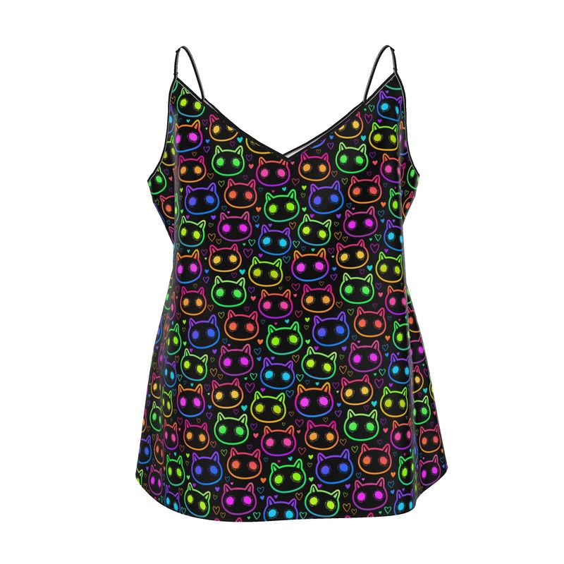Mini Slip Dress | Rainbow Love Cute Neon Cats | Uk Made XS-7XL
