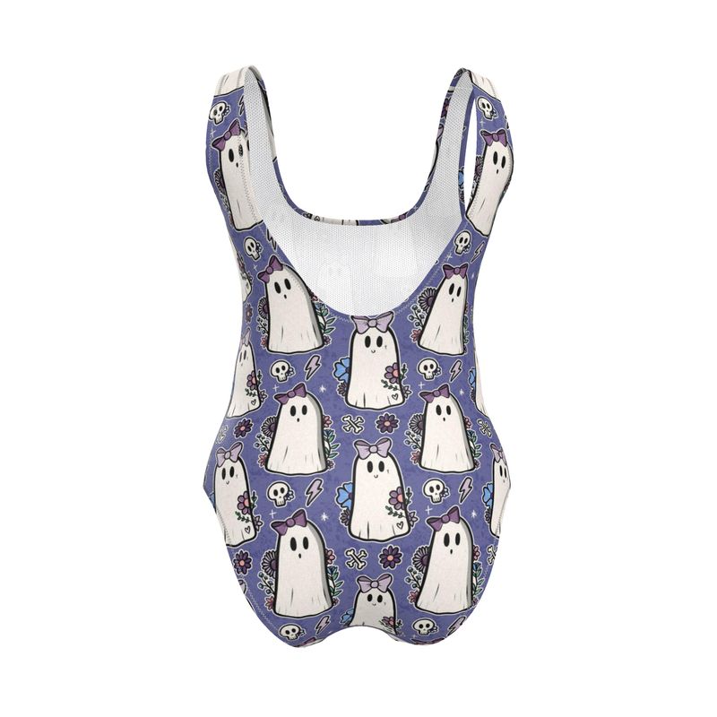 Handmade UK Swimsuit | Sizes 2XS to 7XL | Lilac Ghosts and Flowers