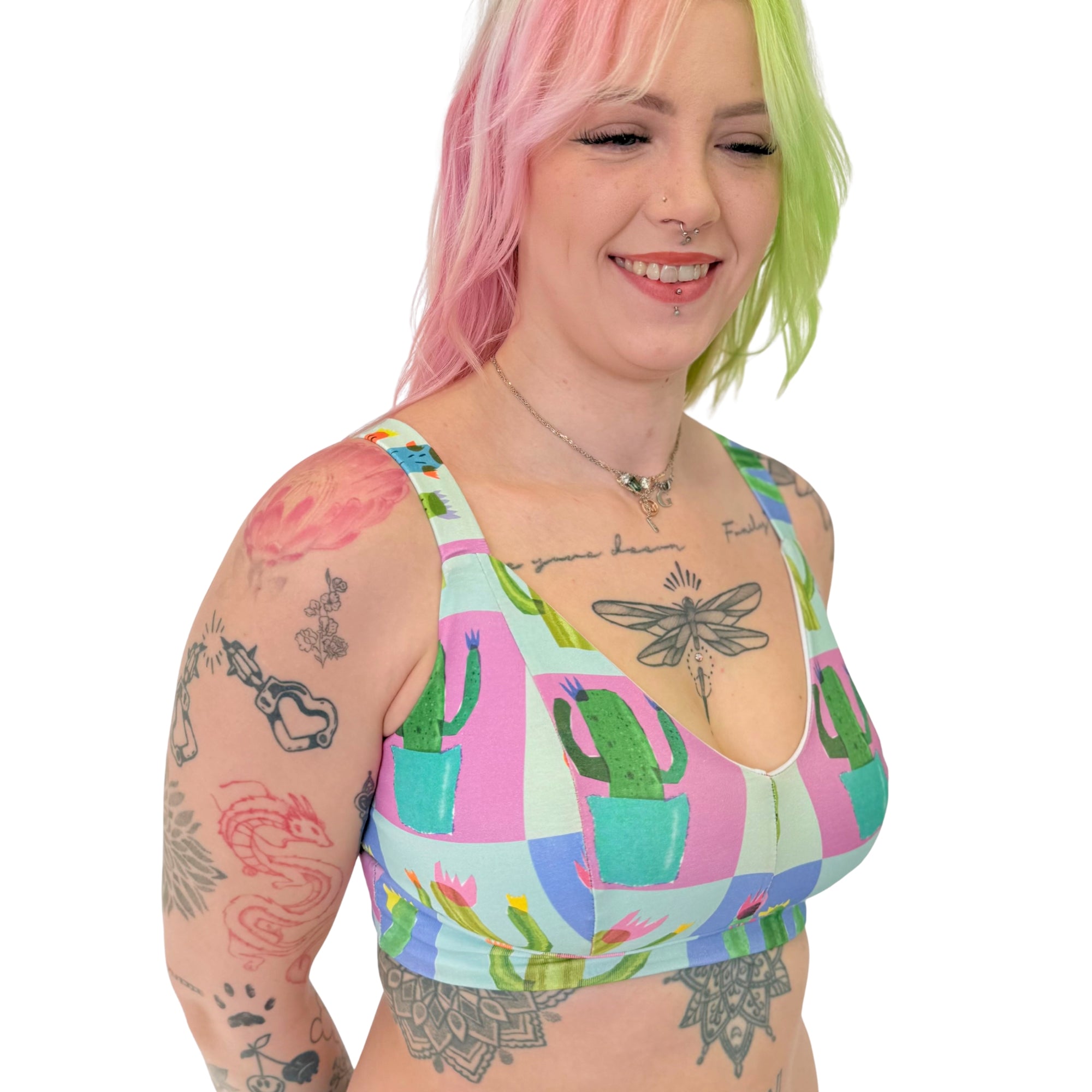 DBD Comfort Bra | Patchwork Cactus Print | Organic Cotton