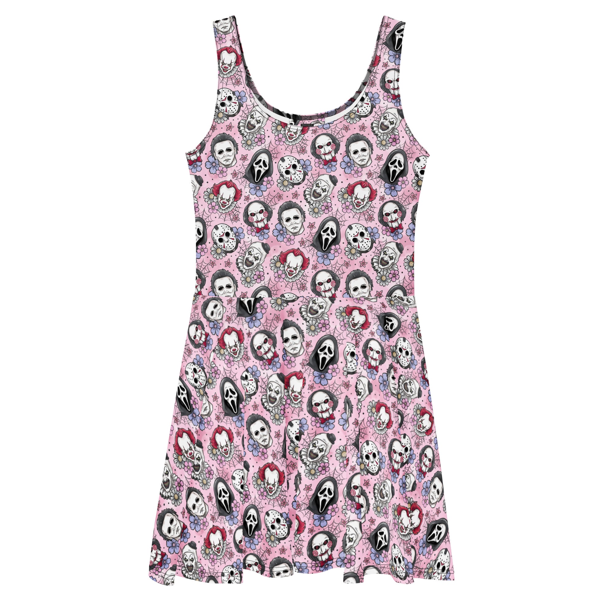 Skater Dress | Classic Horror Movie Villains | Pink and Black Print | Made in Latvia