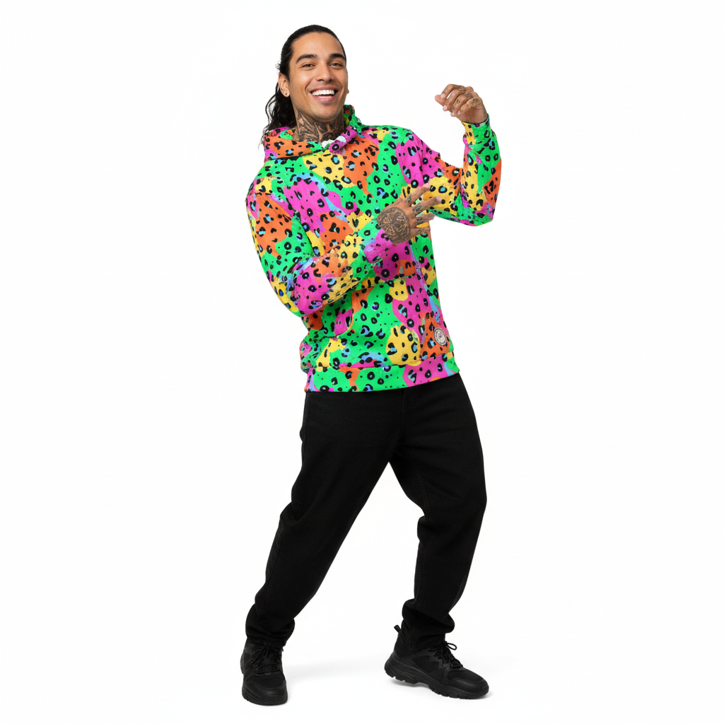 Overhead Hoodie | Neon Leopard Print | Cotton