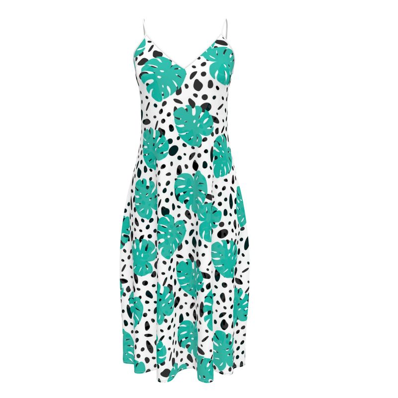 Strappy Midi Dress | Leopard Print Monsera | UK Made