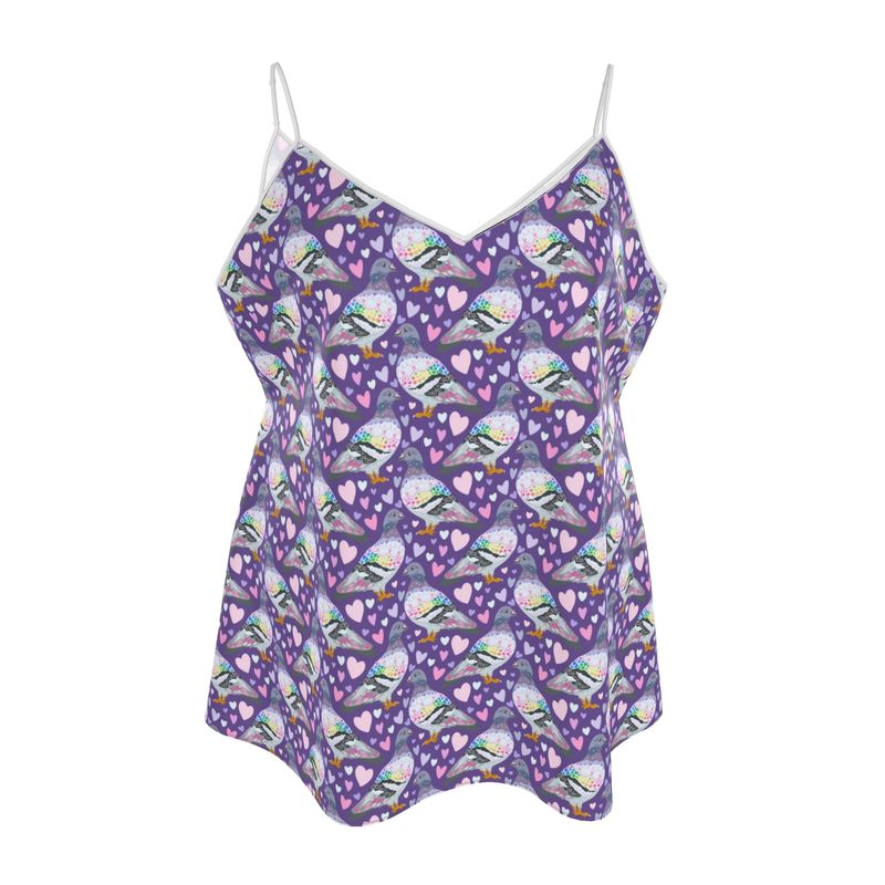 DBD Mini Satin Slip Dress | Rainbow Love Pigeons | UK Made | XS-7XL