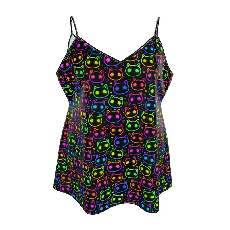 Mini Slip Dress | Rainbow Love Cute Neon Cats | Uk Made XS-7XL