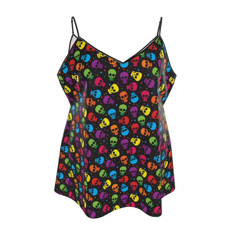 Mini Slip Satin Dress | Rainbow Goth Skulls | Uk Made XS-7XL