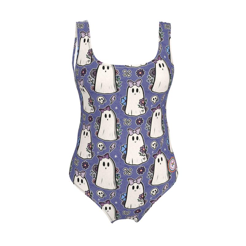 Handmade UK Swimsuit | Sizes 2XS to 7XL | Lilac Ghosts and Flowers