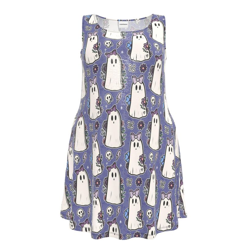 Handmade Skater Dress | Lilac Ghosts and Flowers| UK Made