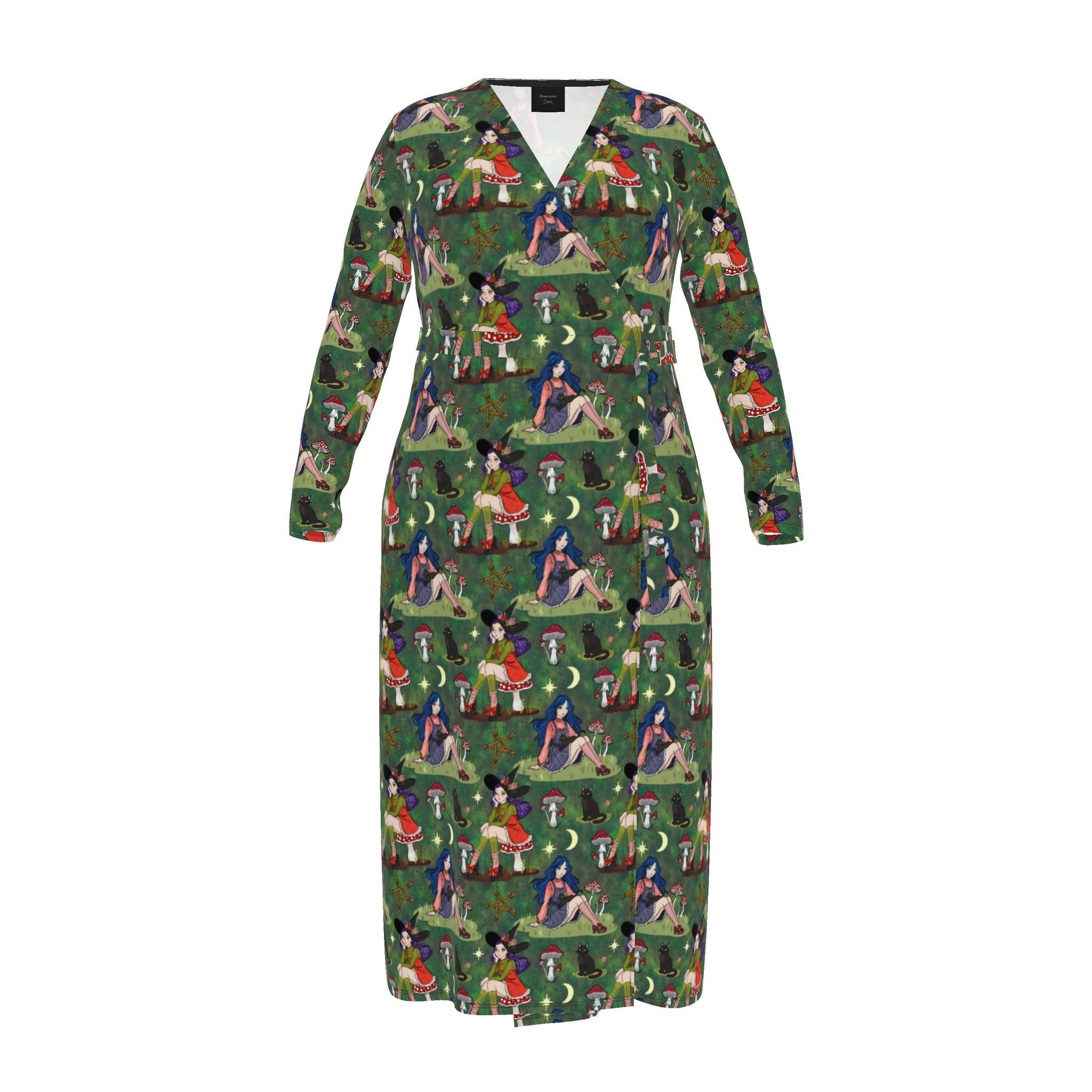 Forest Witch, Toadstools & Cats | Wrap Dress | Made to Order