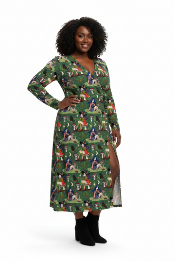 Forest Witch, Toadstools & Cats | Wrap Dress | Made to Order