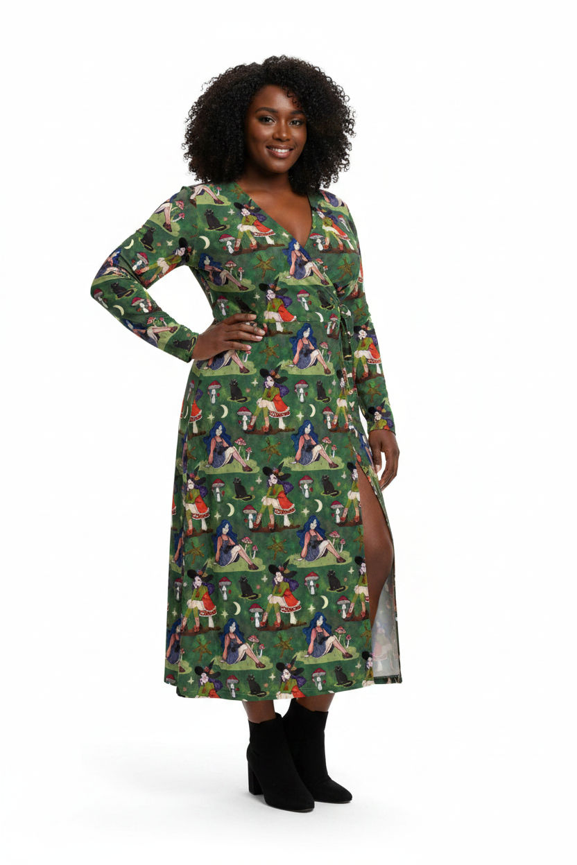 Forest Witch, Toadstools & Cats | Wrap Dress | Made to Order