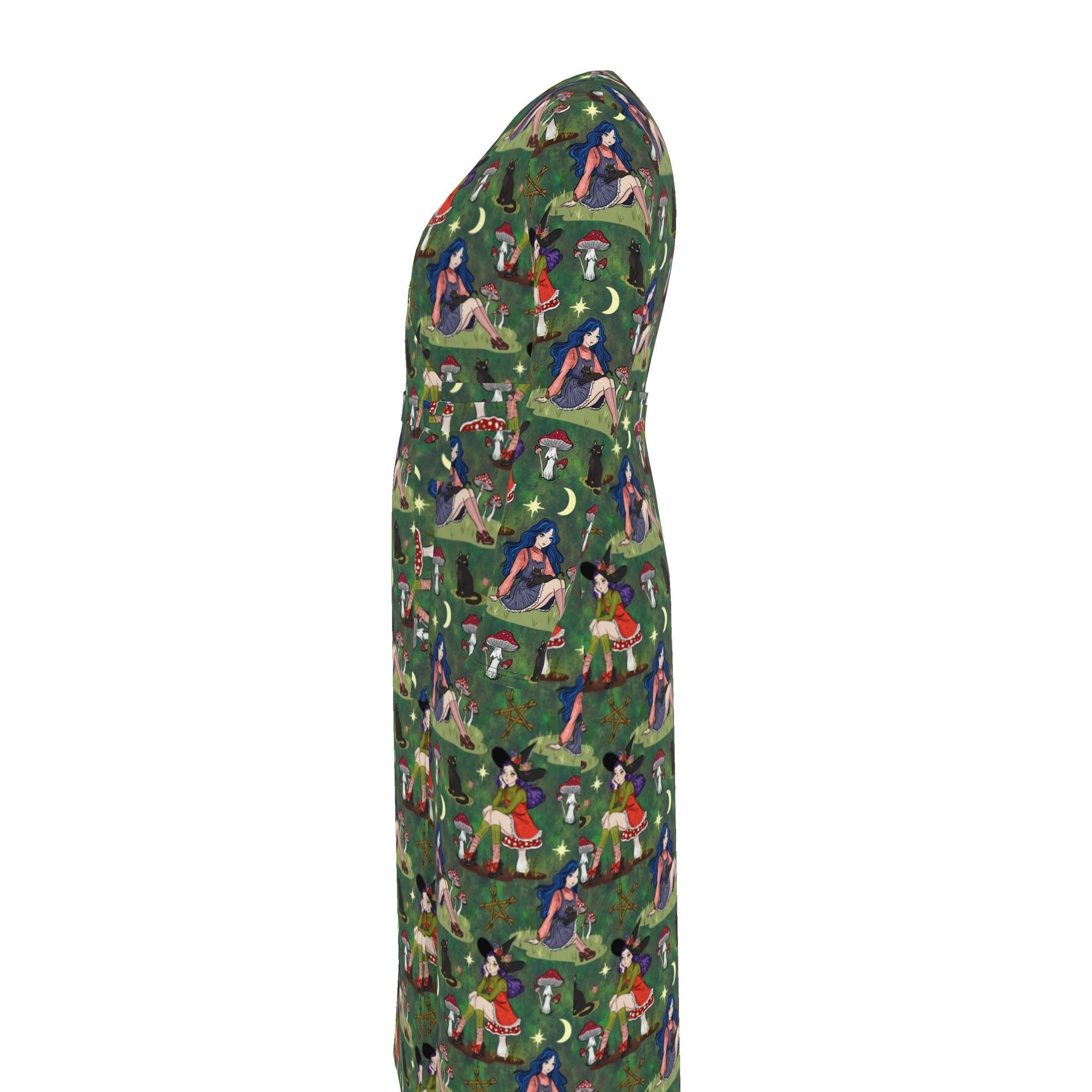Forest Witch, Toadstools & Cats | Wrap Dress | Made to Order