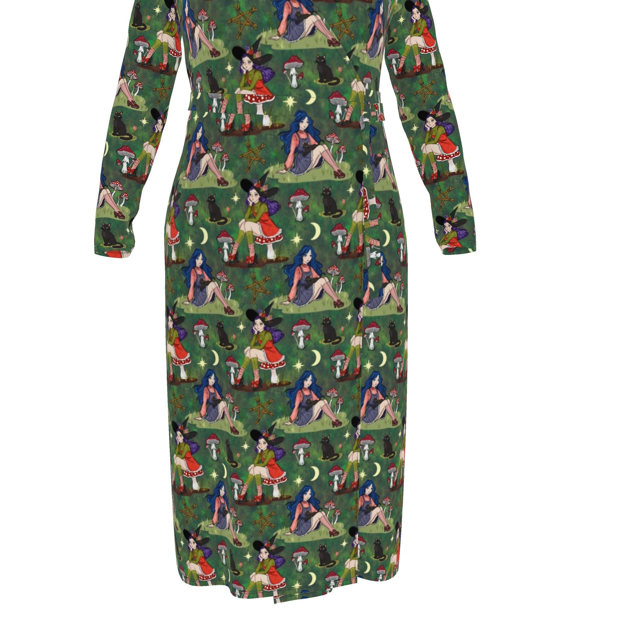 Forest Witch, Toadstools & Cats | Wrap Dress | Made to Order