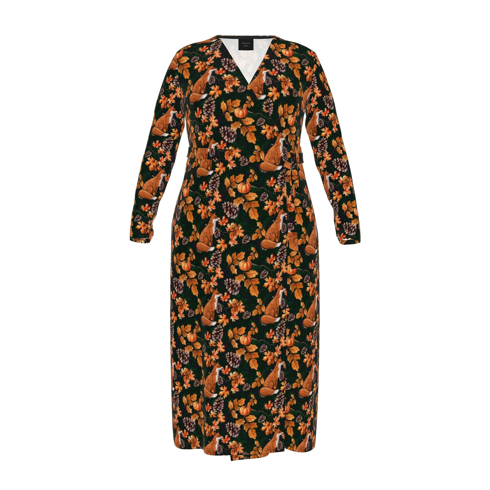Autumn Foxes and Pumpkins | Wrap Dress | Handmade to Order