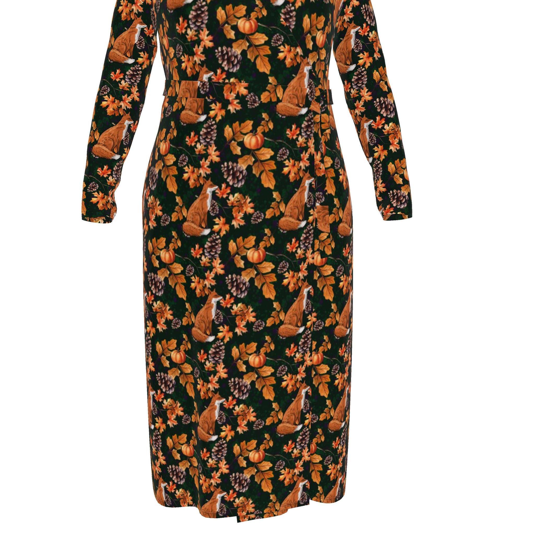 Autumn Foxes and Pumpkins | Wrap Dress | Handmade to Order