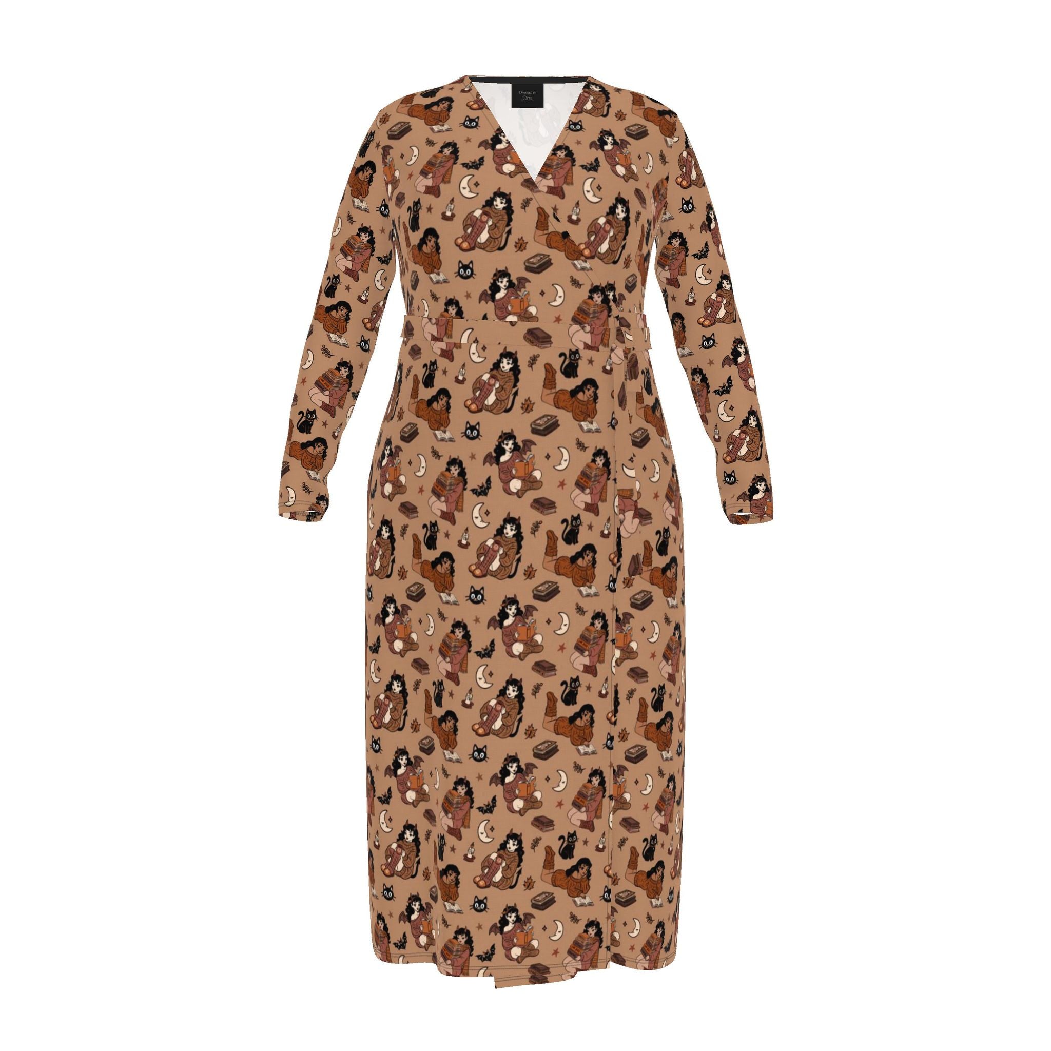 Wrap Dress | Witchy Books, Bats and Cats | Made to Order in the UK