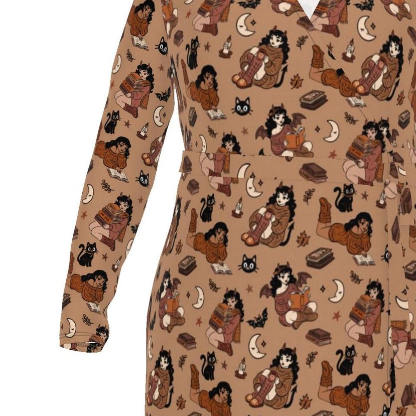 Wrap Dress | Witchy Books, Bats and Cats | Made to Order in the UK