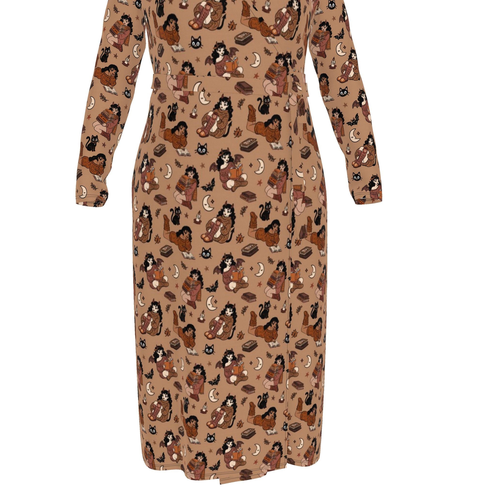 Wrap Dress | Witchy Books, Bats and Cats | Made to Order in the UK