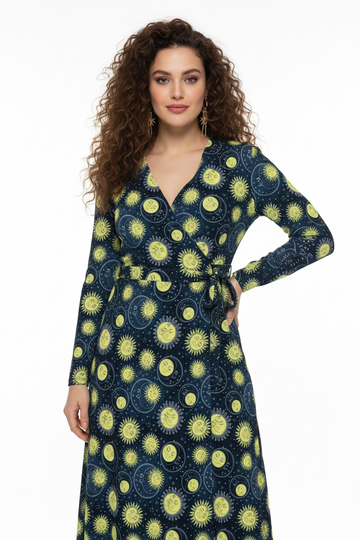 Wrap Dress | 90s Retro Sun and Moons | Made to Order in the UK