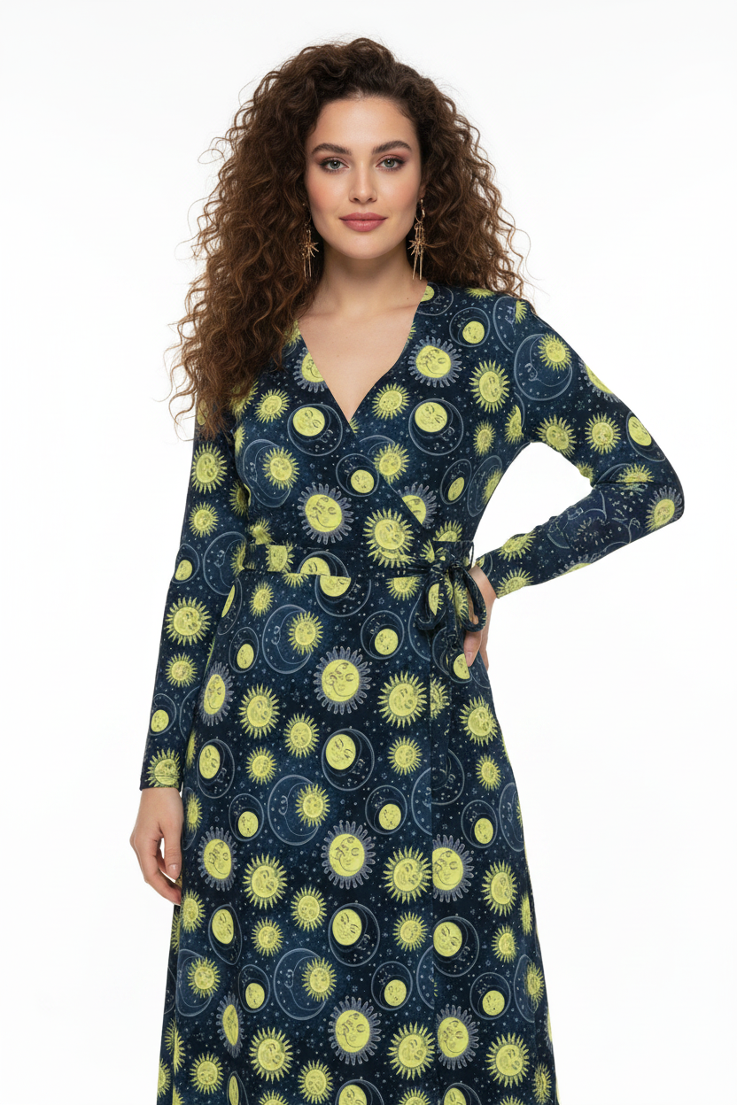 Wrap Dress | 90s Retro Sun and Moons | Made to Order in the UK