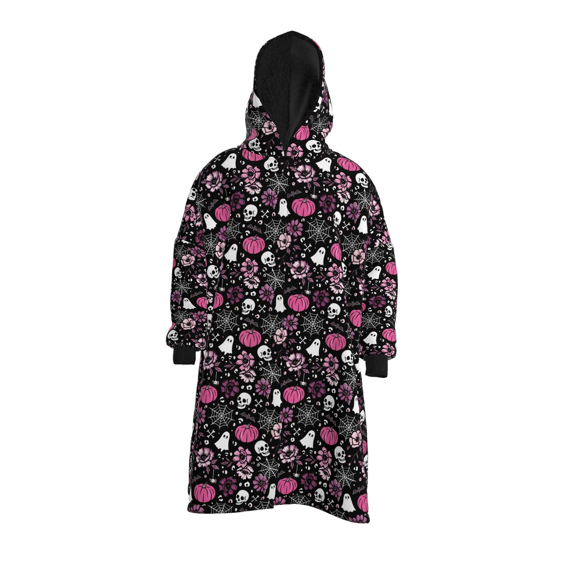 Pink waterproof changing robe by Contrado, made to order in the UK, shown draped on a model with a hood and full-length design.