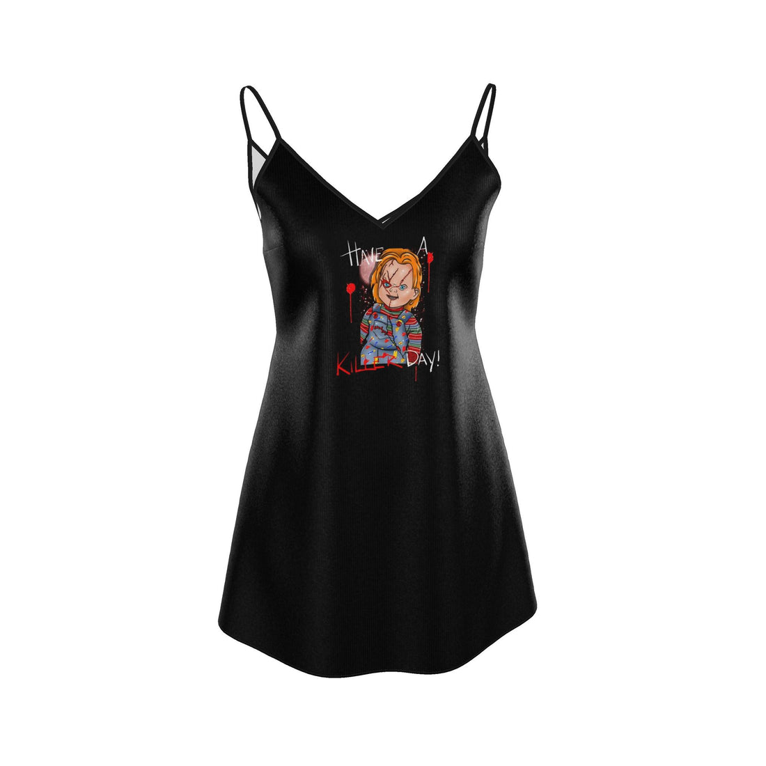 Contrado mini silk slip dress from The Killer Series 6 featuring Chucky, limited edition, with smooth silk fabric and detailed design.