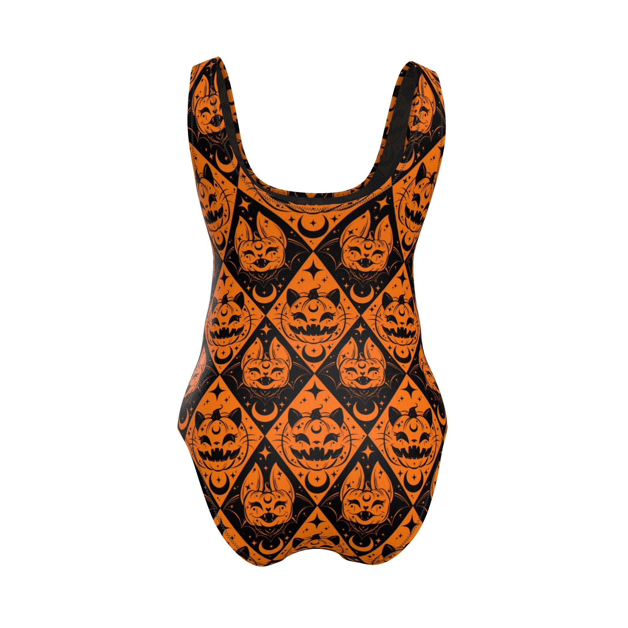 One-Piece Swimsuit | Halloween Pumpkins, Cats and Bats | Recycled Lycra Option