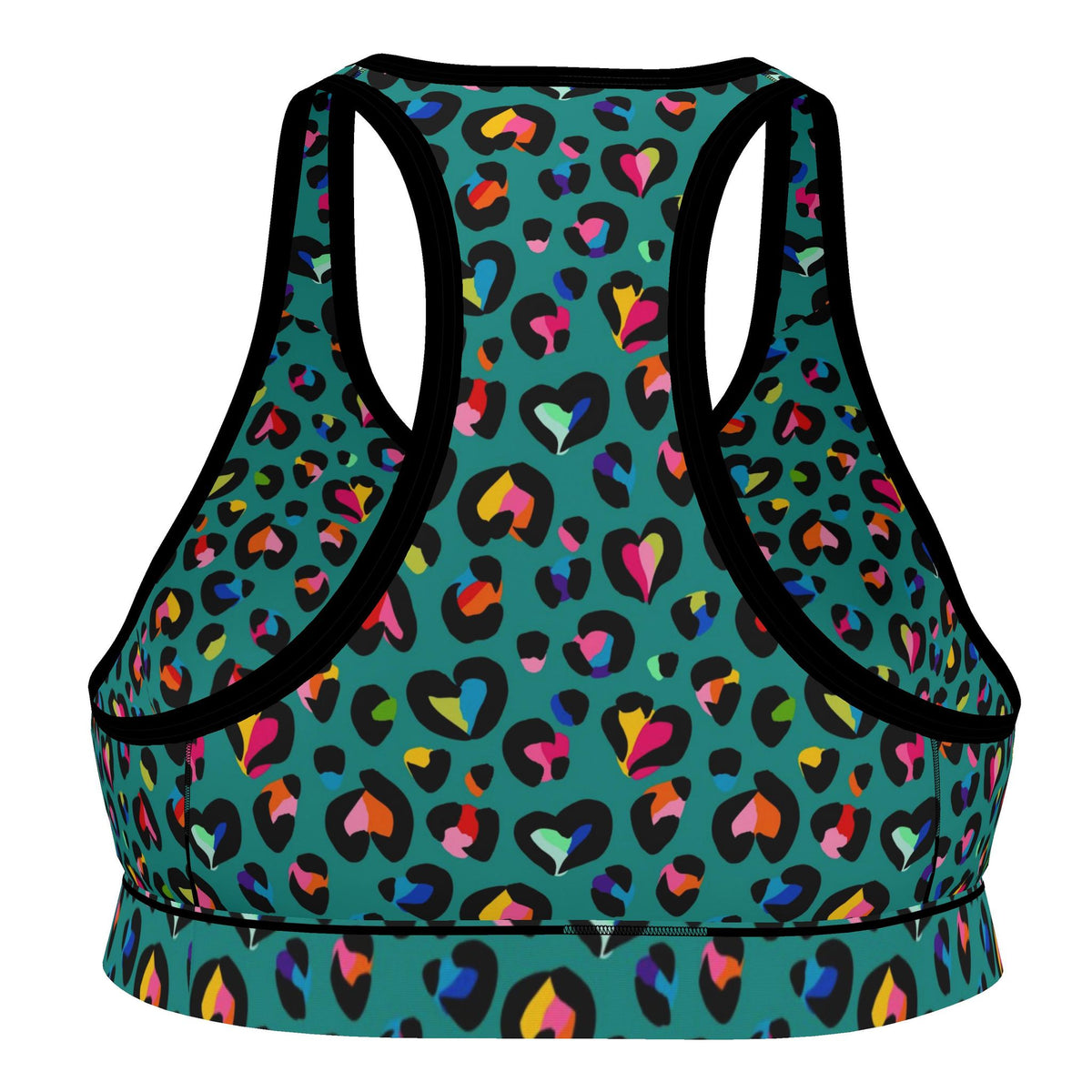 Leopard Print Rainbow Love Hearts| Sports Bra | 2XS-7XL