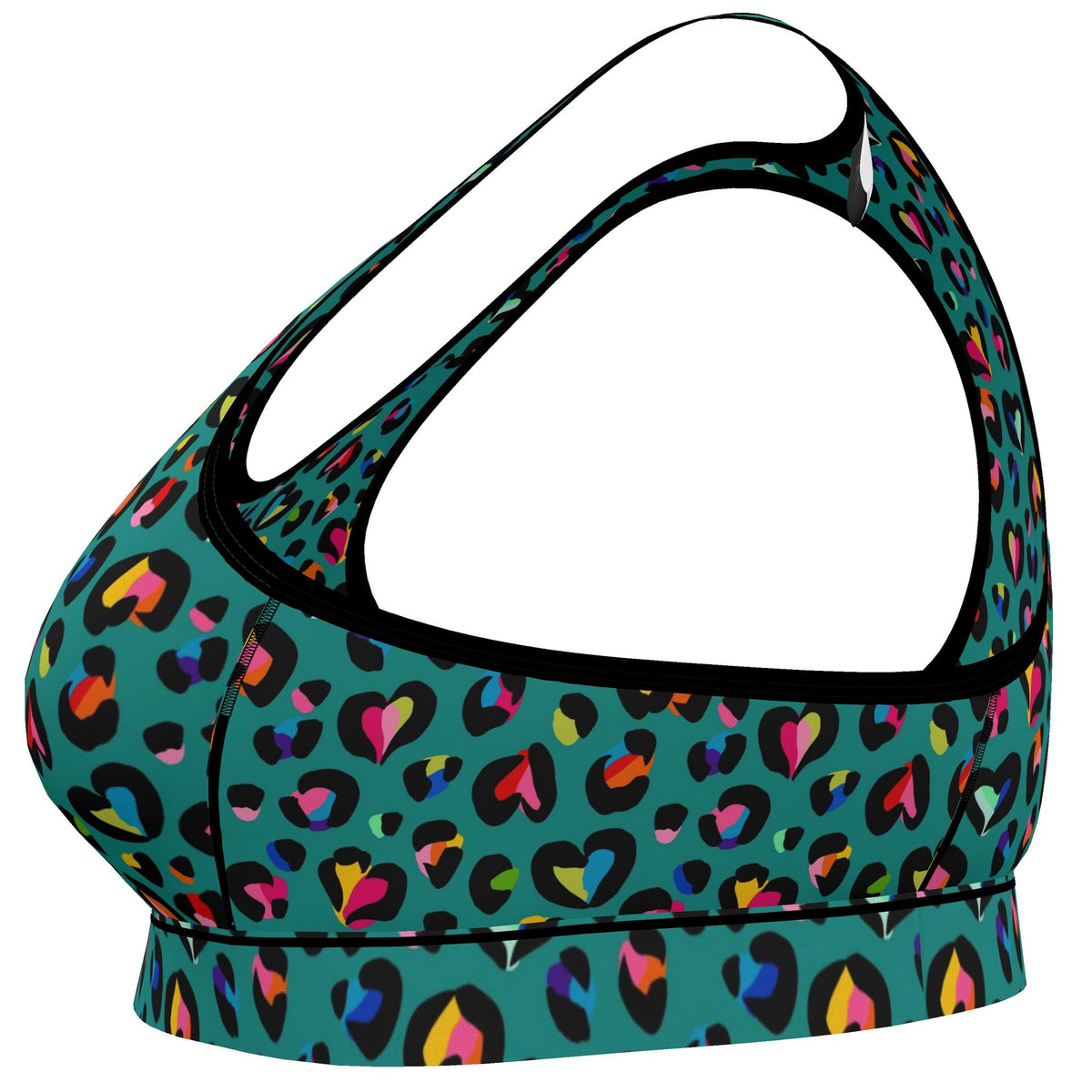 Leopard Print Rainbow Love Hearts| Sports Bra | 2XS-7XL