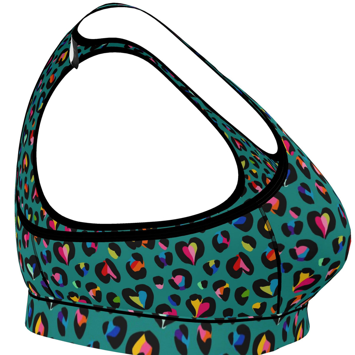 Leopard Print Rainbow Love Hearts| Sports Bra | 2XS-7XL