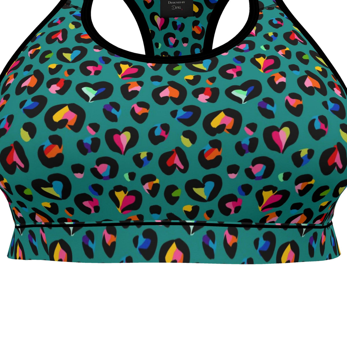 Leopard Print Rainbow Love Hearts| Sports Bra | 2XS-7XL