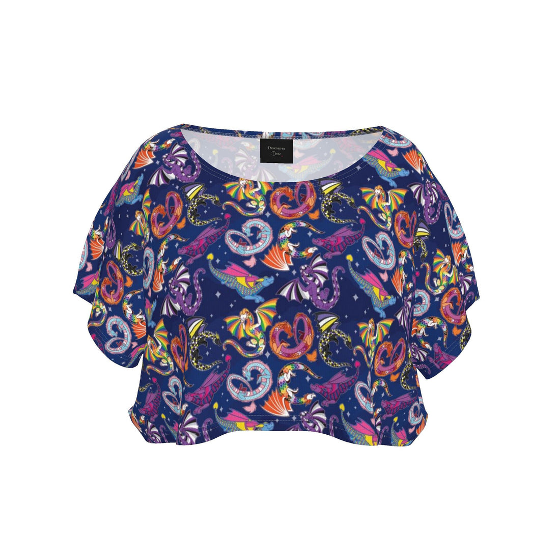 Contrado Dragons Pride crop top tee featuring a vibrant dragon design, handmade to order, UK sizes 0-44.