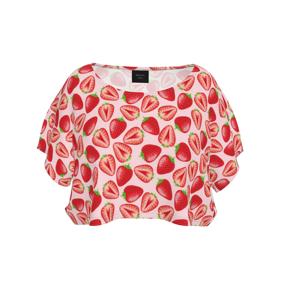 Handmade strawberry print crop top by Contrado, UK size 0-44, featuring vibrant fruit design and casual fit.