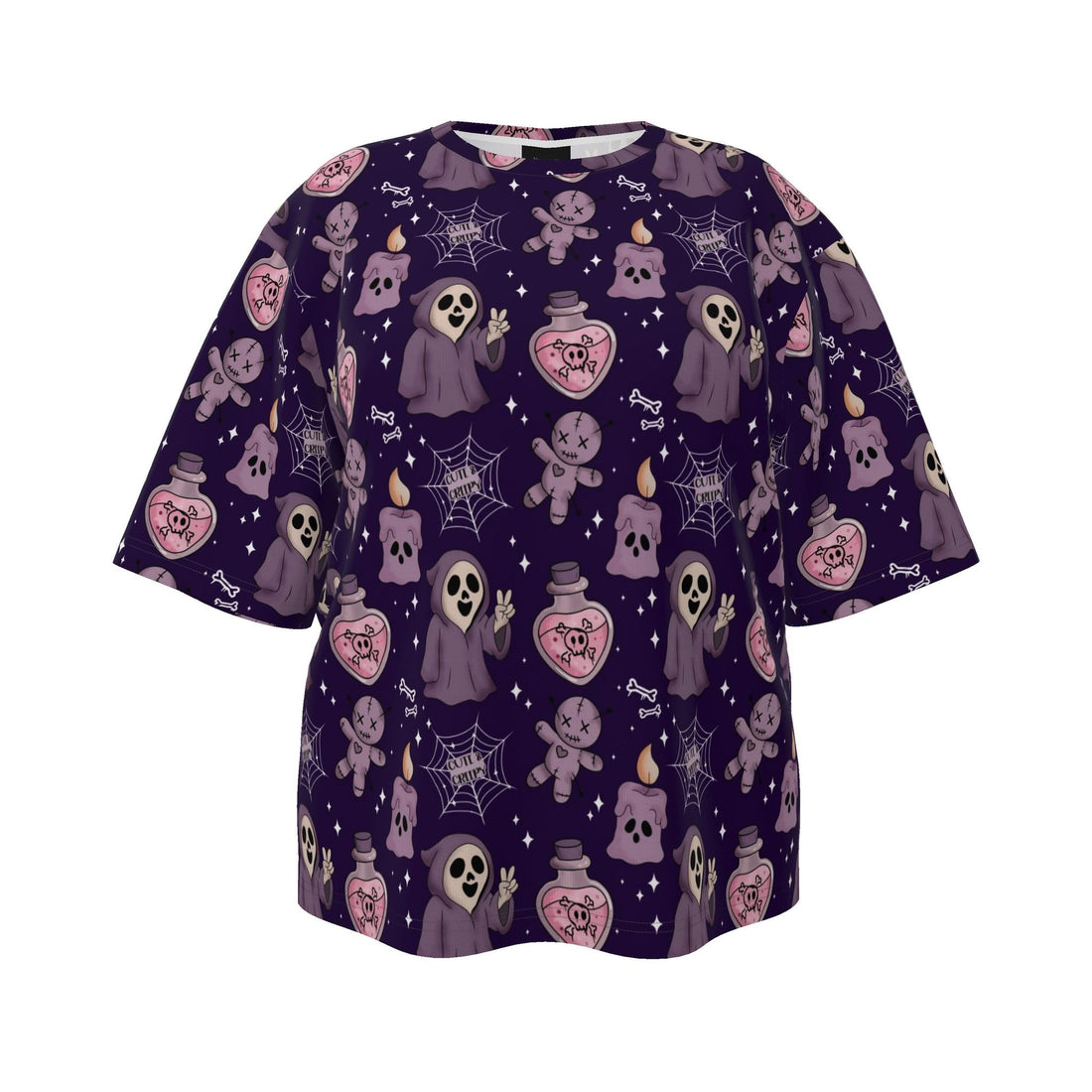 Contrado Hex Appeal oversized women's T-shirt in vibrant hexagon print, casual fit, soft fabric, and relaxed style.