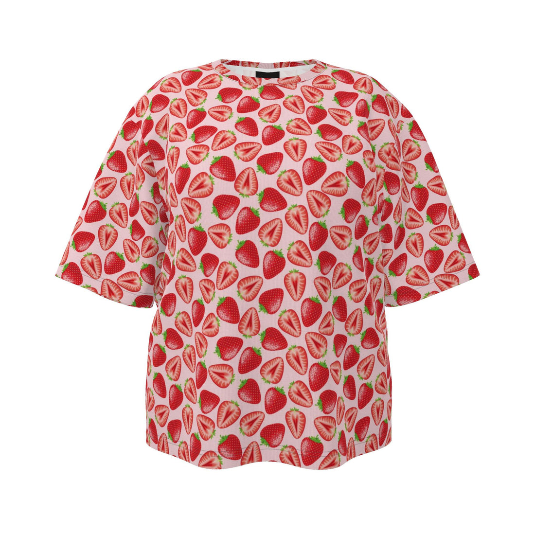 Women's oversized T-shirt by Contrado featuring a vibrant scrummy strawberries print on soft fabric.