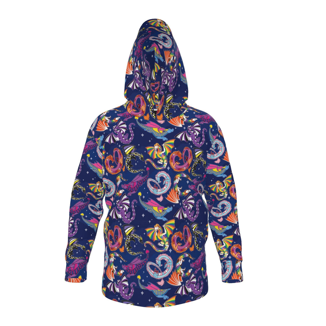 Contrado Dragons Pride fleece hoodie in black with dragon graphic front view, cozy casual wear for fans of bold designs.