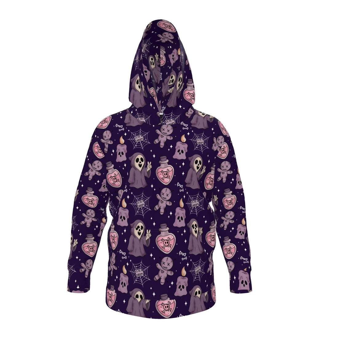Contrado Hex Appeal fleece hoodie with a colorful geometric pattern, soft fabric, and adjustable drawstrings.