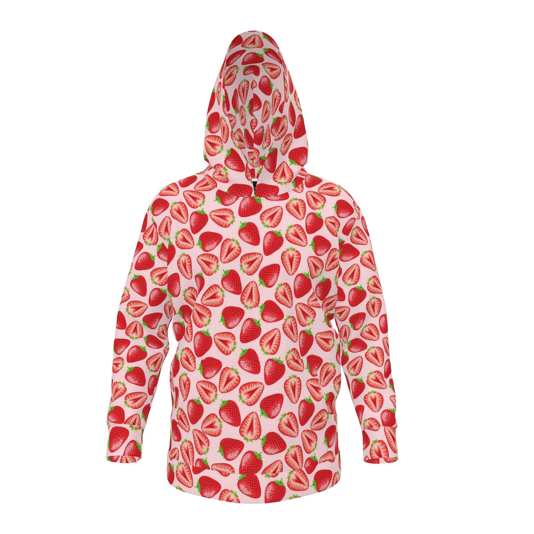 Contrado Scrummy Strawberries fleece hoodie with colorful strawberry print, soft fabric, and cozy fit for casual wear.