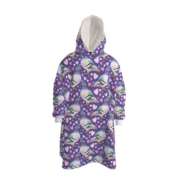 Contrado pigeon print hoodie blanket, UK-made to order, showing soft fabric with detailed pigeon design and cozy hoodie style.