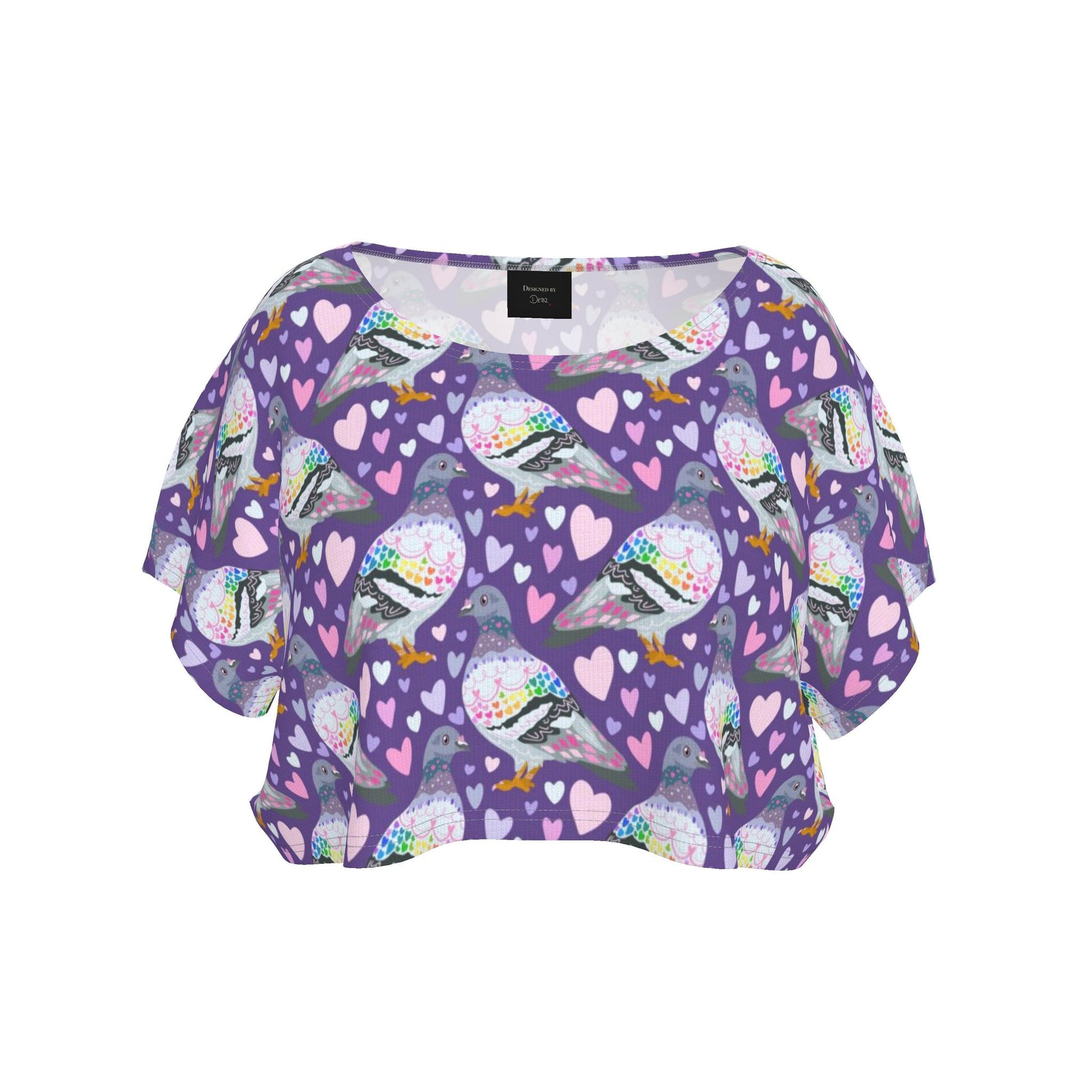 Ladies Pigeon Love Crop Top by Contrado with pigeon print, UK handmade to order, casual women's crop top for everyday wear.