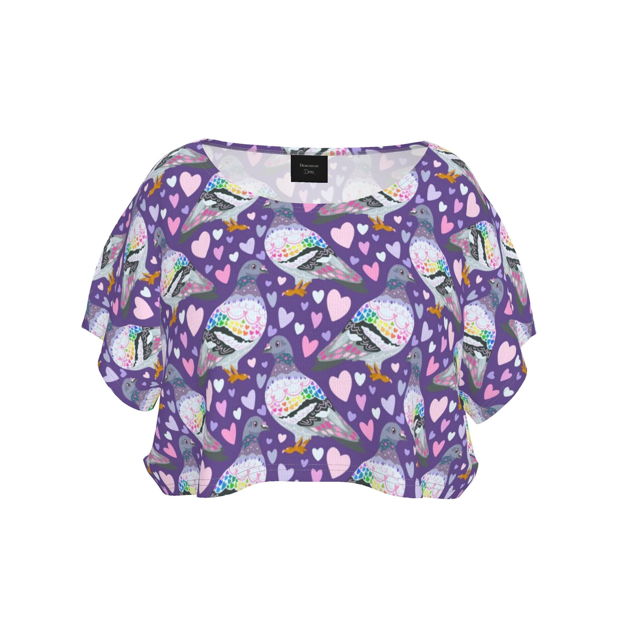 Ladies Pigeon Love Crop Top by Contrado with pigeon print, UK handmade to order, casual women's crop top for everyday wear.