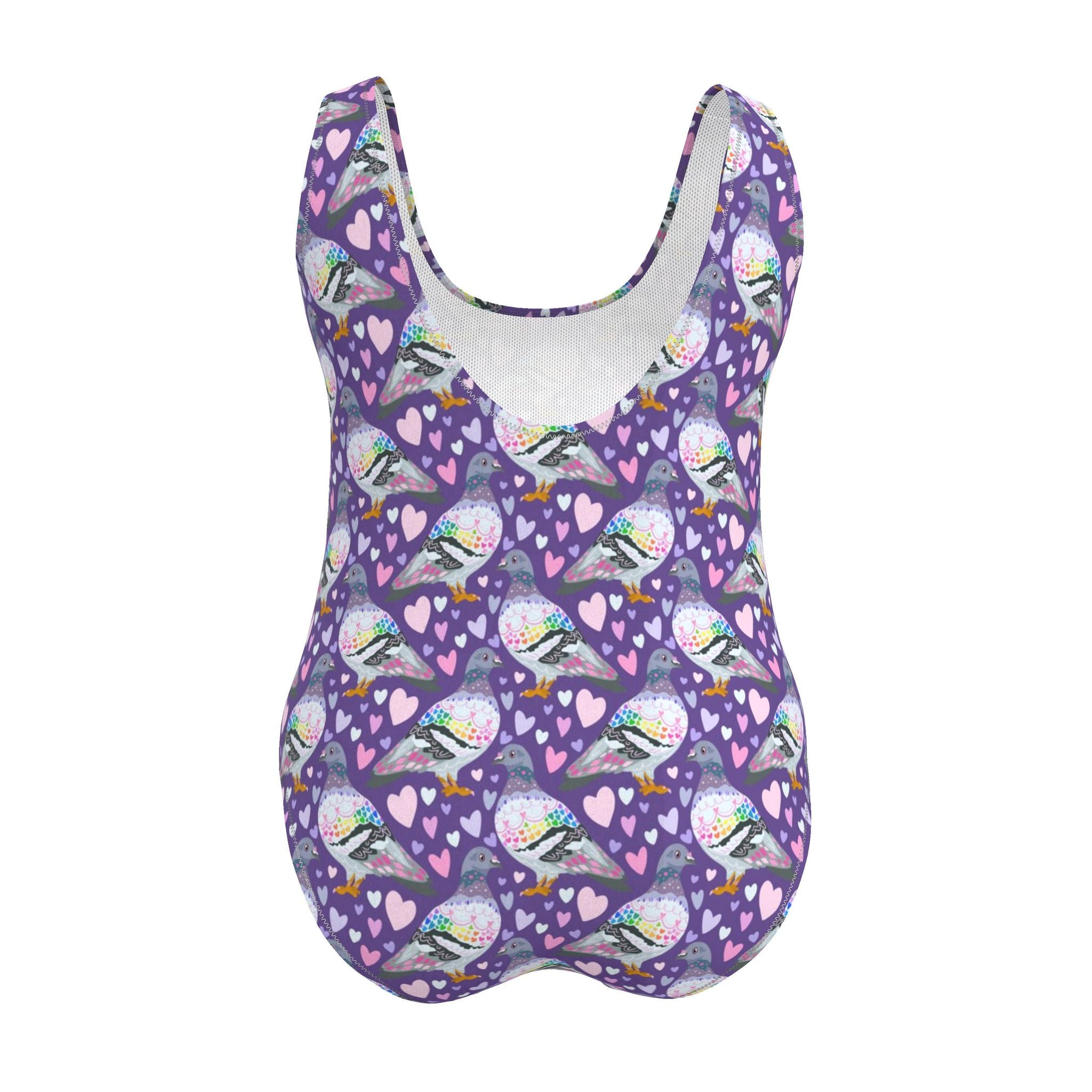 Pigeon Love Print full coverage swimsuit | UK Made | 2XS - 7XL