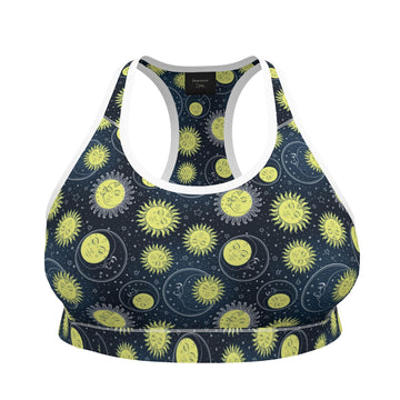 Retro 90s Suns and Moons Sports Bra | 2XS-7XL