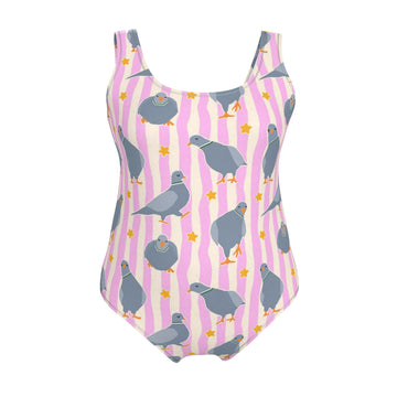 Pigeon Party Pink One-Piece Swimsuit | Handmade in UK
