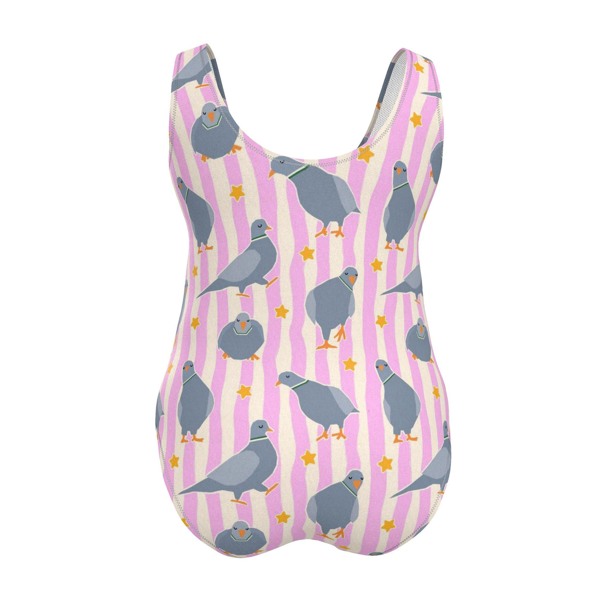 Pigeon Party Pink One-Piece Swimsuit | Handmade in UK