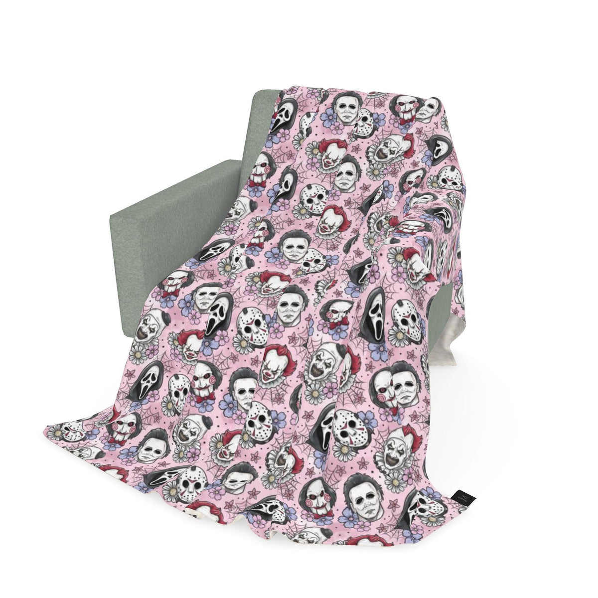 Pink Halloween Monster Faces Throw Blanket