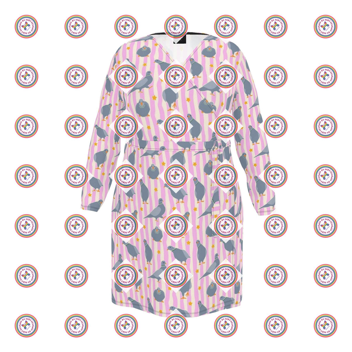 Pink Pigeon Party Wrap Dress | Regular or Long | 2XS-7XL