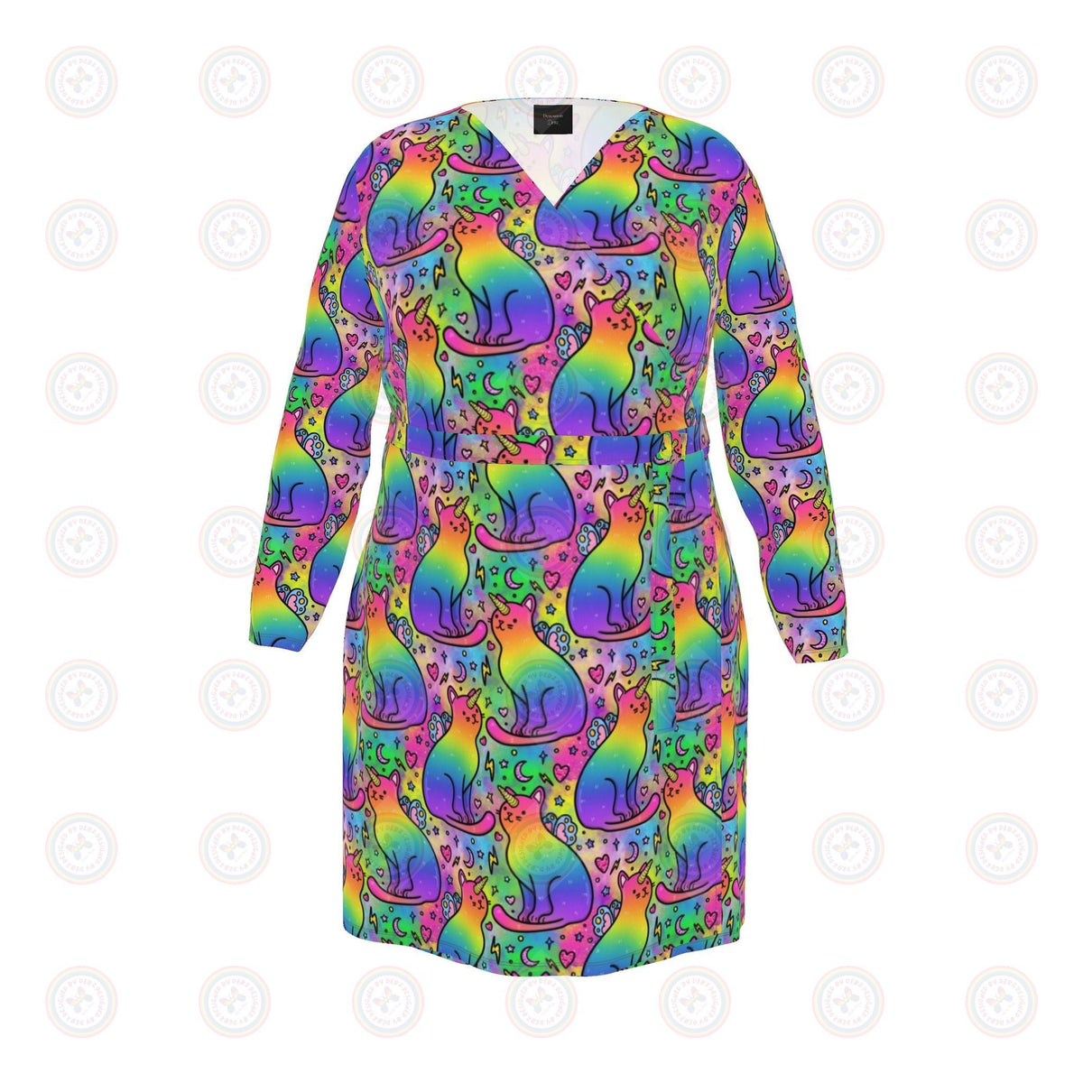 Rainbow Fairy Unicorn Cats Wrap Dress UK 4 -26