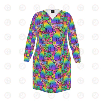 Rainbow Fairy Unicorn Cats Wrap Dress UK 4 -26
